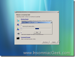 Screen shot showing the scanning for backup disks.