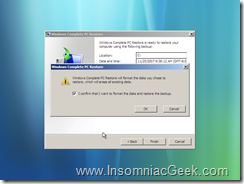 Screen shot showing that you must cofirm that your hard disk will be formatted.