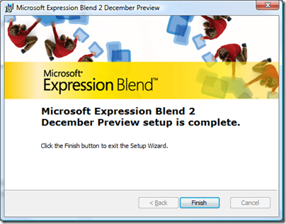 This is a screen shot of the completion of the Expression Blend 2 December Preview setup.