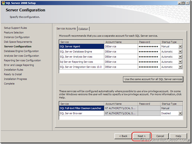 Screenshot of the Server Configuration dialog