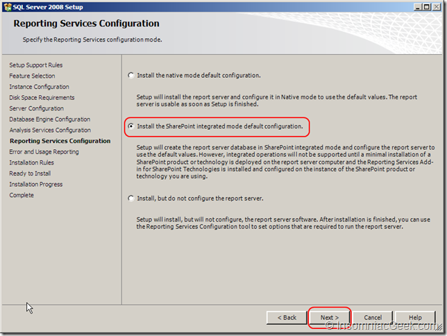 Screenshot of the Reporting Services Configuration dialog