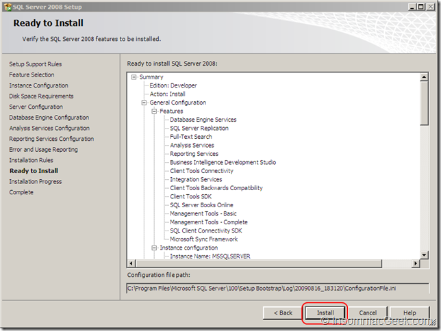 Screenshot of the Ready to Install dialog