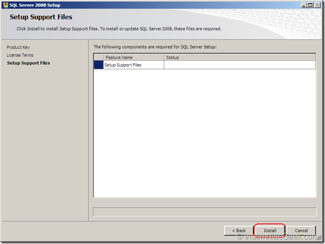 Screenshot of the Setup Support Files dialog